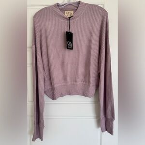 CHASER Waffle Knit Soft Cropped Bat Wing Long‎ Sleeve Top Lavender Size S NWT